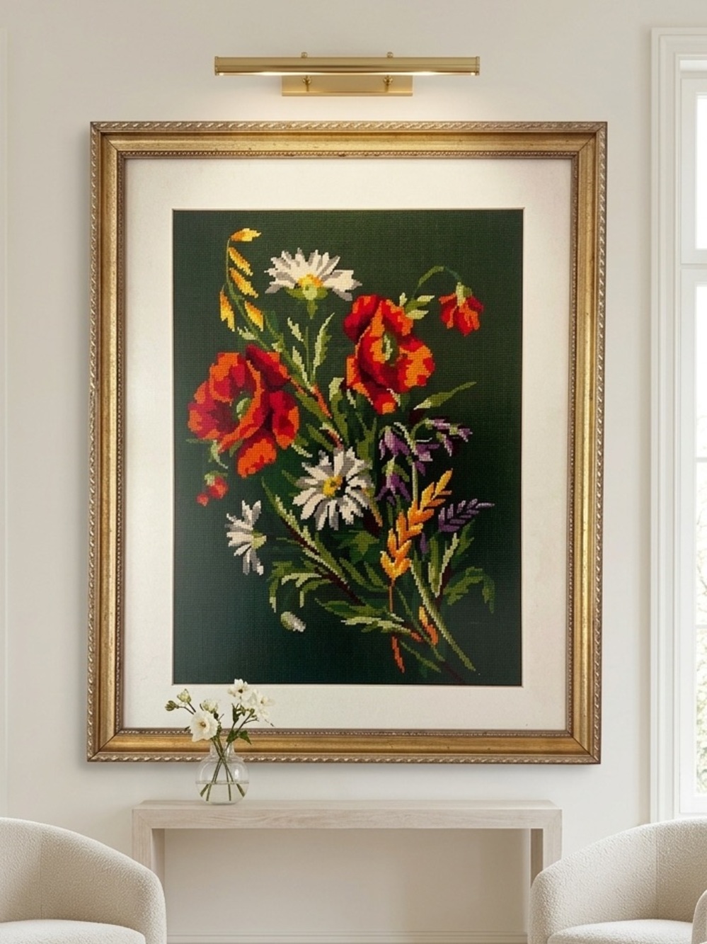 French Floral Needlepoint Vintage Margot de Paris Hand Stitched Tapestry #557 - Picture 4 of 16